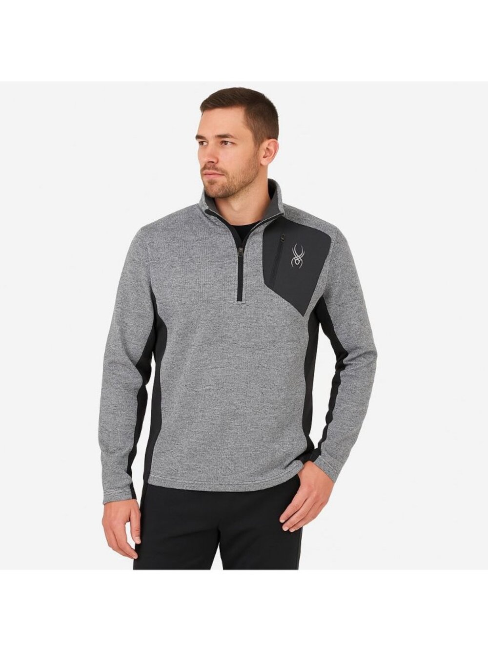 Spyder Mens Fleece Lined Sports Sweater 1/4 Zip Pullover Gray Black Size L